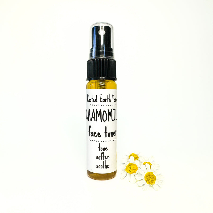 1 oz chamomile infused facial toner, soothing for red skin, calming, softening, pore tightening, natural, plant based, vegan