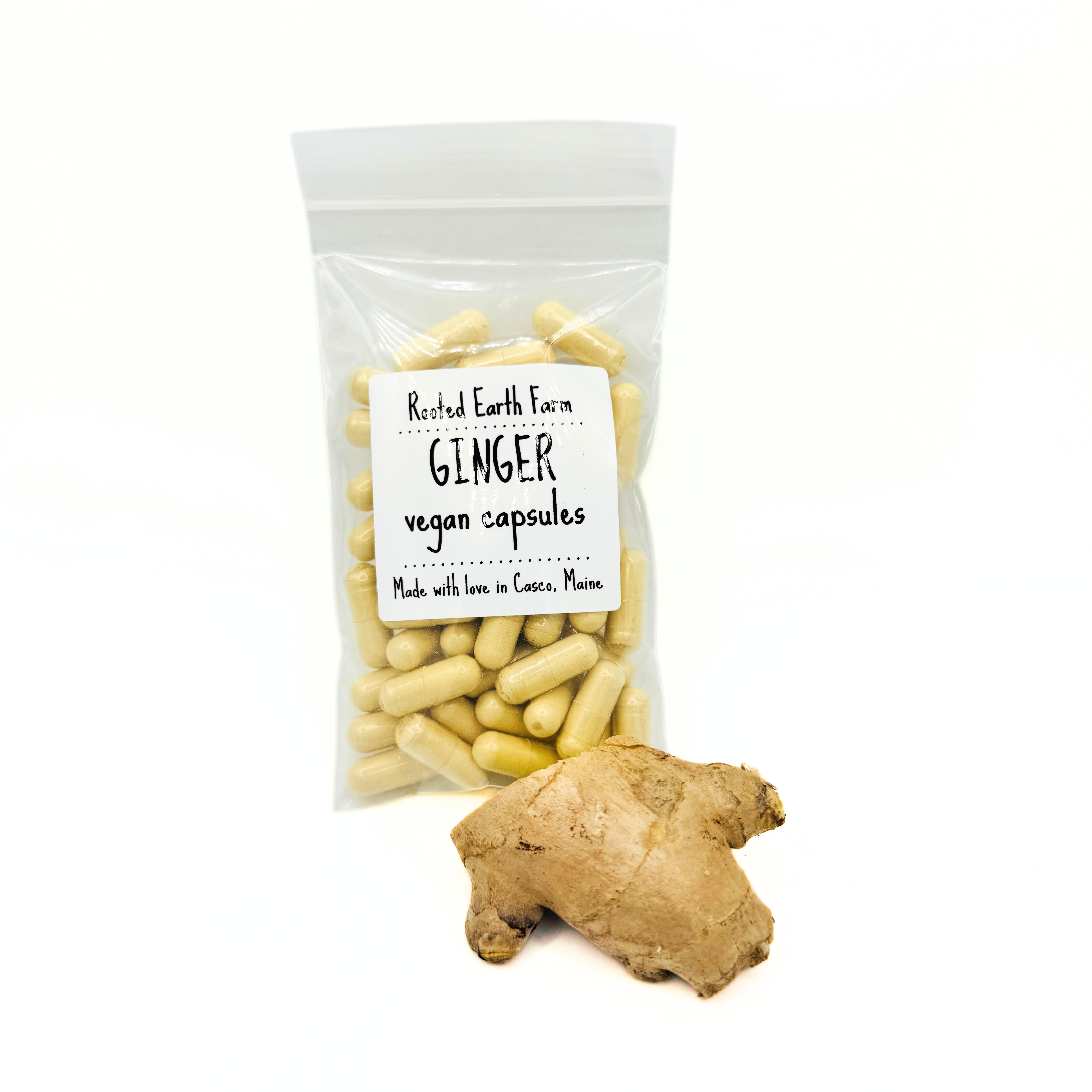 Ginger Caps Ginger Capsules - Vegan Ginger Supplement – Rooted Earth Farm + Apothecary