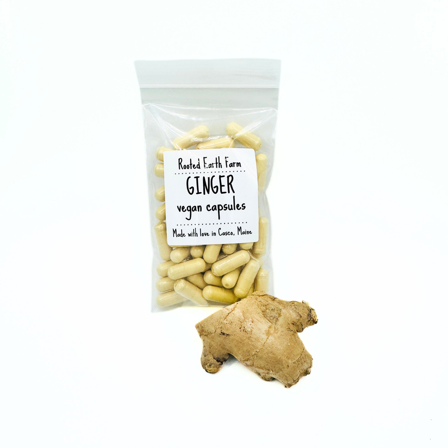 Ginger Caps Ginger Capsules - Vegan Ginger Supplement – Rooted Earth Farm + Apothecary