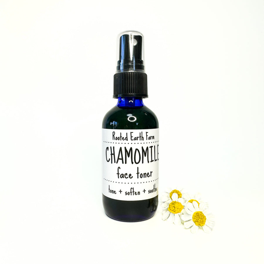 natural plant based face toner with chamomile flowers