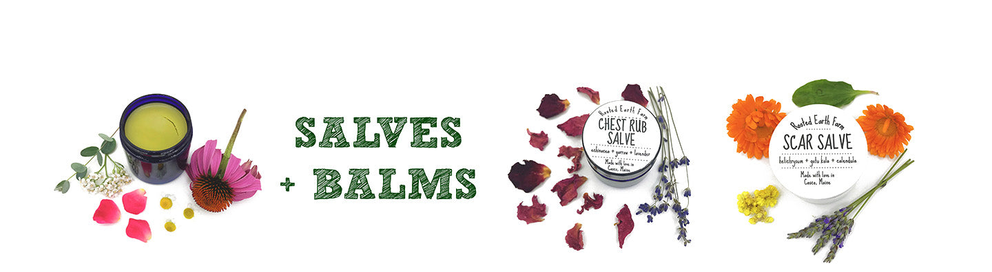 Herbal organic salves and balms for dry skin, scars, chest rub