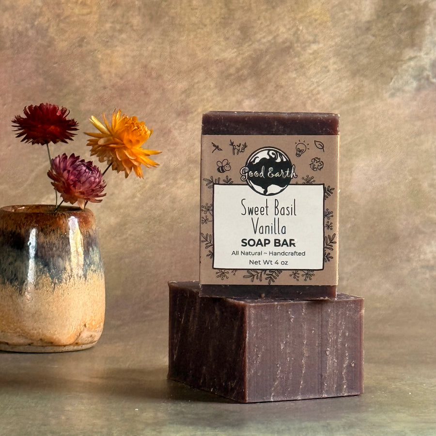 sweet basil vanilla soap, palm oil free vanilla soap, vegan soap, natural cold process soap