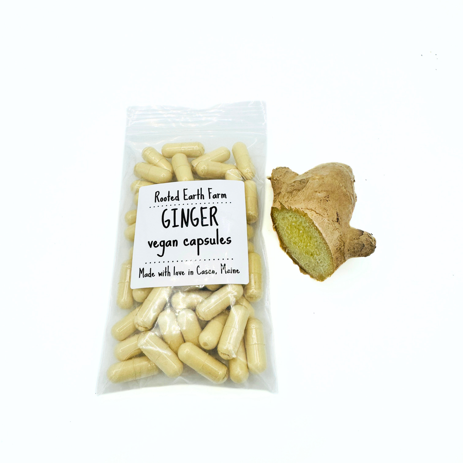 Ginger Caps Ginger Capsules - Vegan Ginger Supplement – Rooted Earth Farm + Apothecary