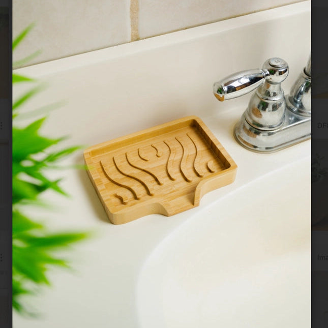 Bamboo soap tray holder wavy design