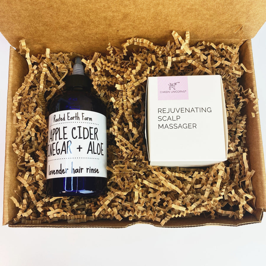 Apple Cider Vinegar hair rinse and scalp massager gift set