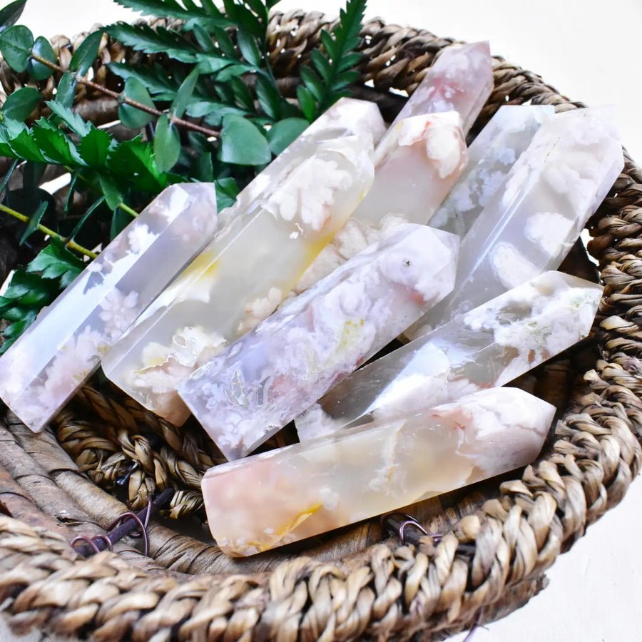 crystal point, cherry blossom agate crystal point
