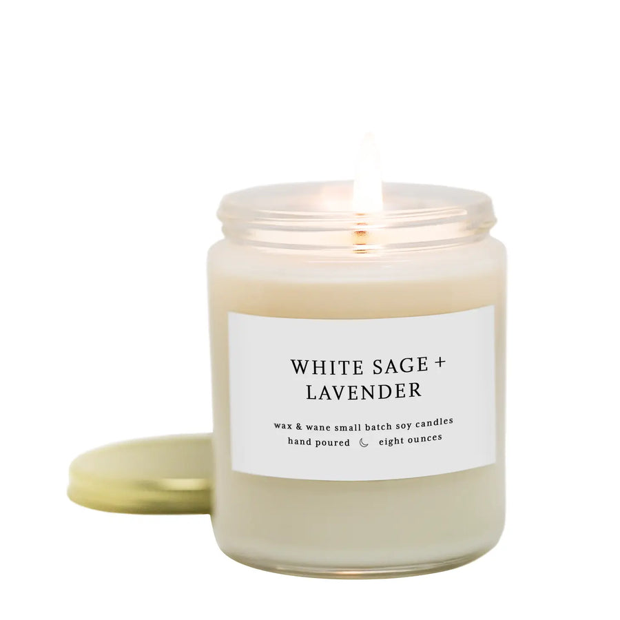 white sage and lavender soy candle. natural smudge candle