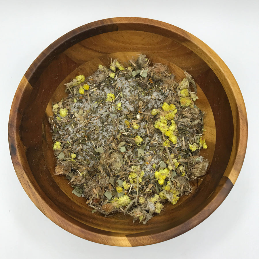 arnica epsom salt sore muscle soak, arnica bath salts, herbal plant based bath soak