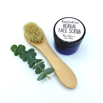 Natural skin care gift set, herbal plant based face scrub, facial exfoliating brush, gift for her, plant based skin care gift set for wife