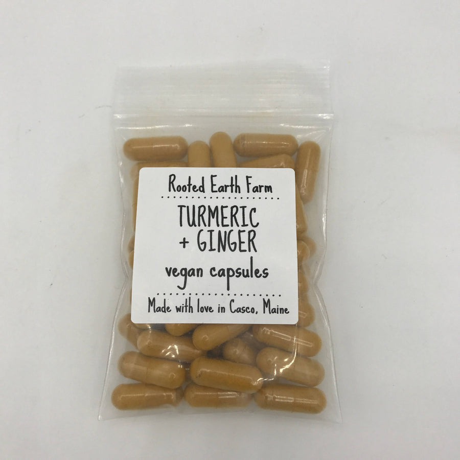 ginger and turmeric supplement, vegan capsules