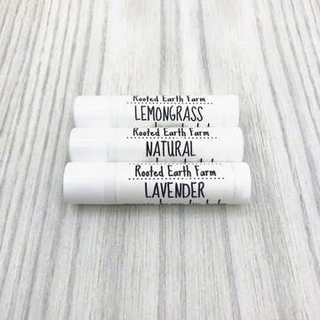 Hemp Lip Balm, lavender lip balm, unscented lip balm, lemongrass lip balm, natural lip balm with essential oils