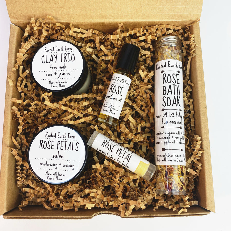 natural skin care gift set for women, rose scented skin care
