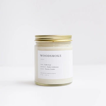 woodsmoke candle, cedar, smoke, labdanum, incense, leather, natural candle